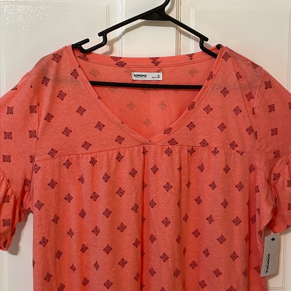 SONOMA Baby Doll Short sleeve V Neck Top, Size XL, NWT